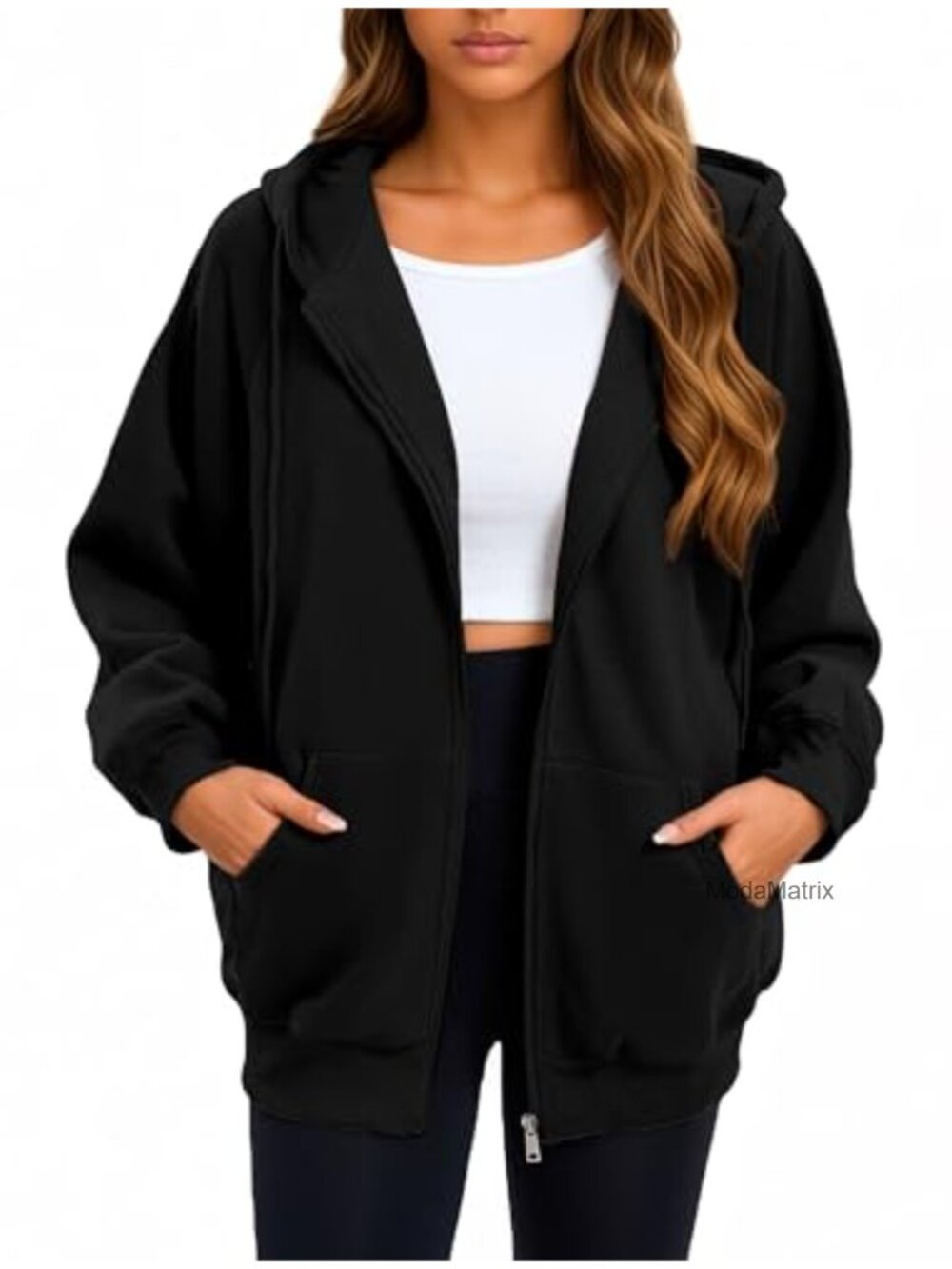 Oversized Zip Up Hoodie with Pockets Casual Fall Sweatshirt